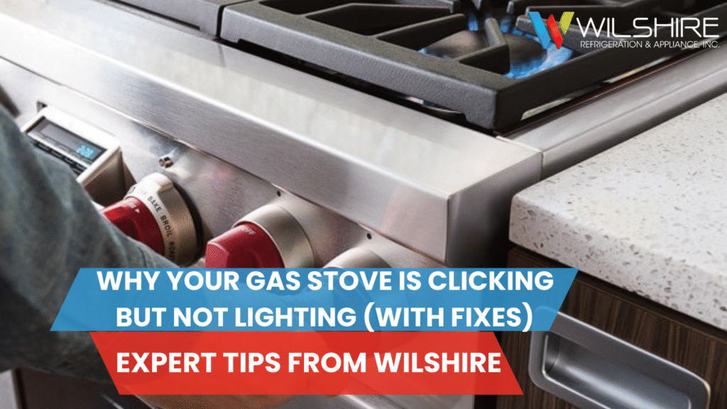 Close up of man turning on Wolf gas stove.