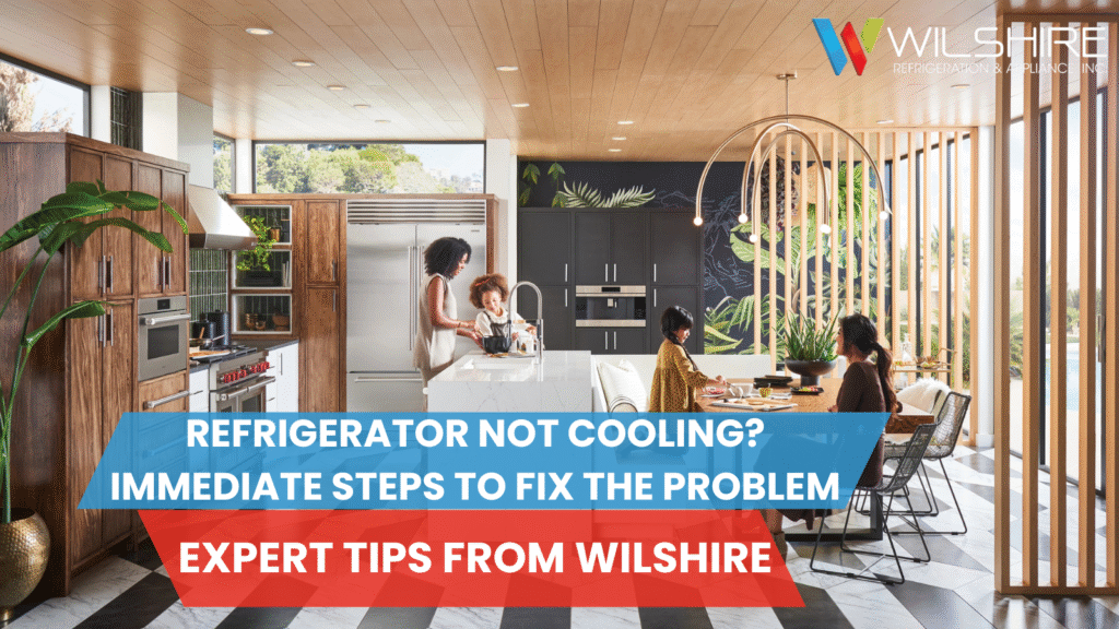 Women and their kids in a luxury kitchen with luxury appliances.