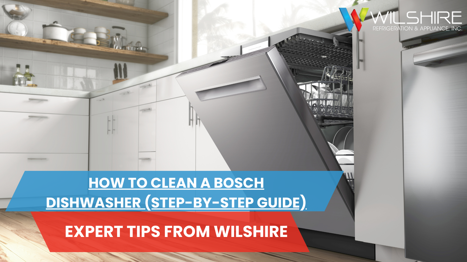 Slightly open Bosch dishwasher.