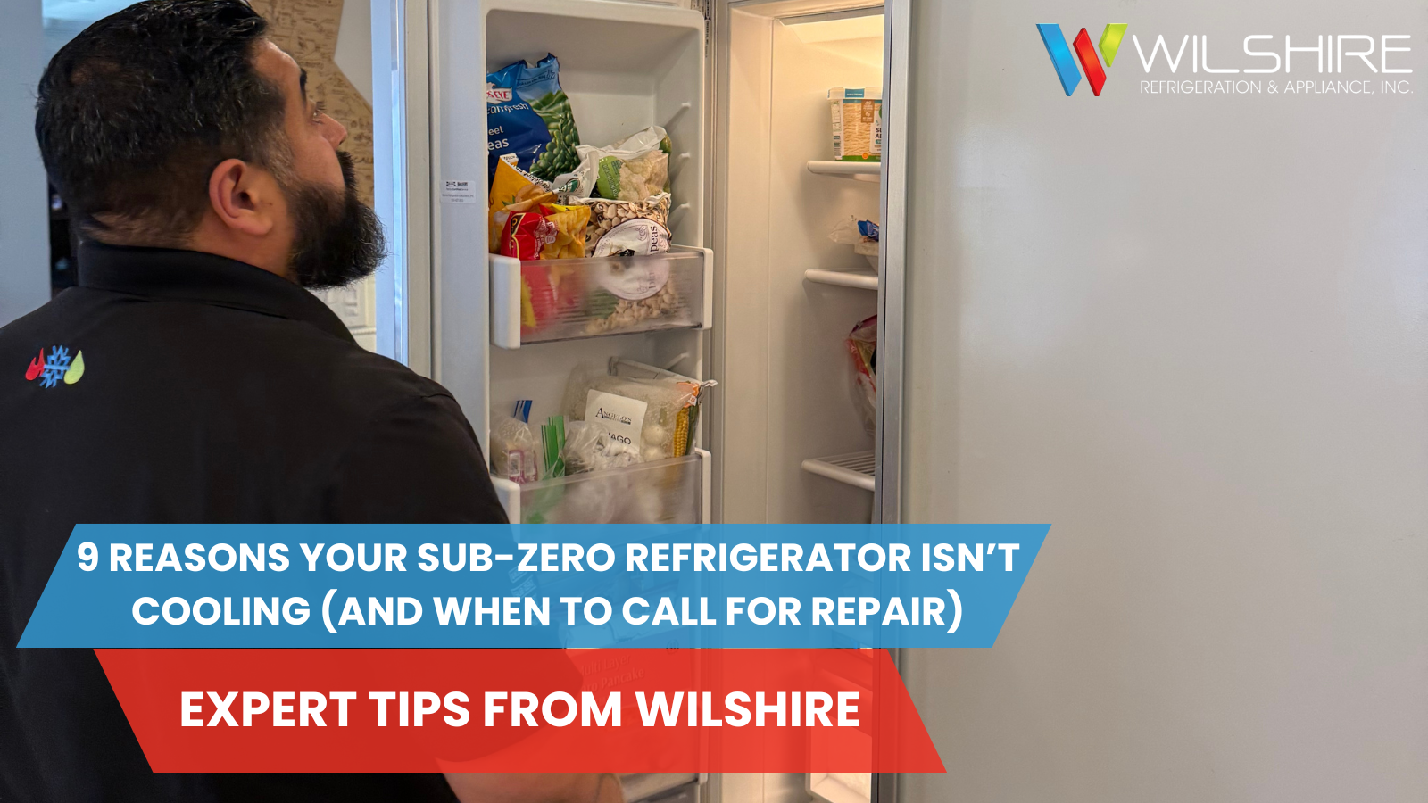 Wilshire technician checking a Sub-Zero refrigerator.