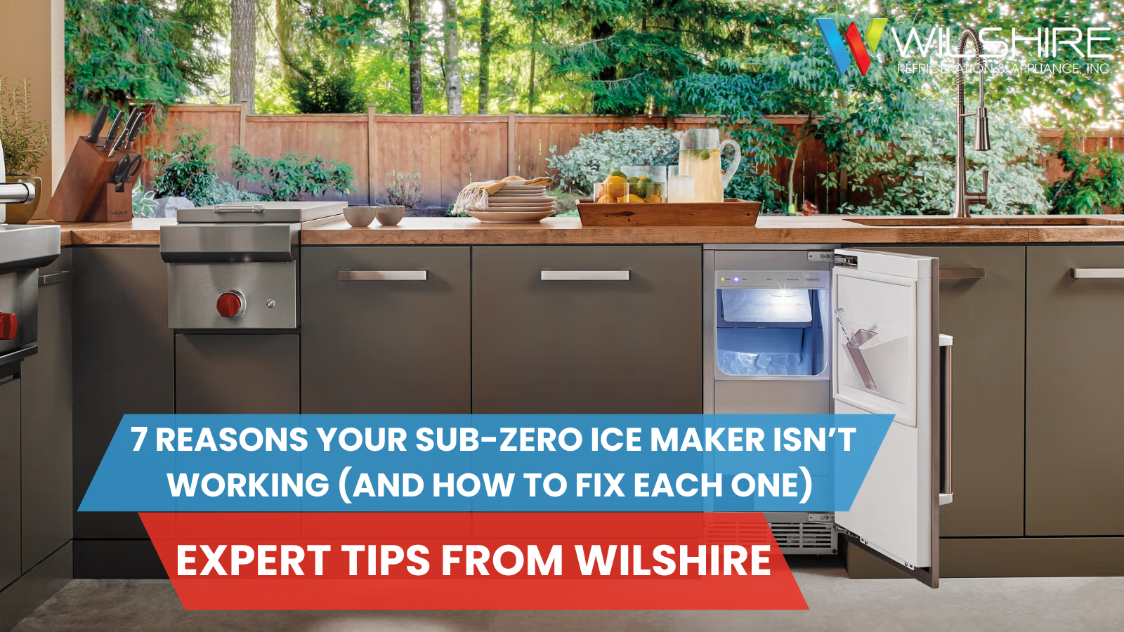 Sub zero ice maker outdoor kitchen setup.