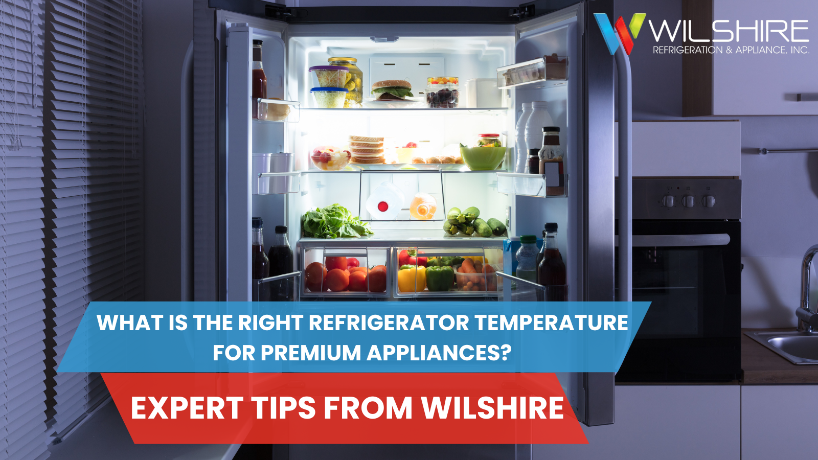 A brightly lit, fully stocked Sub-Zero or other luxury refrigerator with a glass shelf, showcasing the ideal refrigerator temperature for safe food storage and preserving freshness.