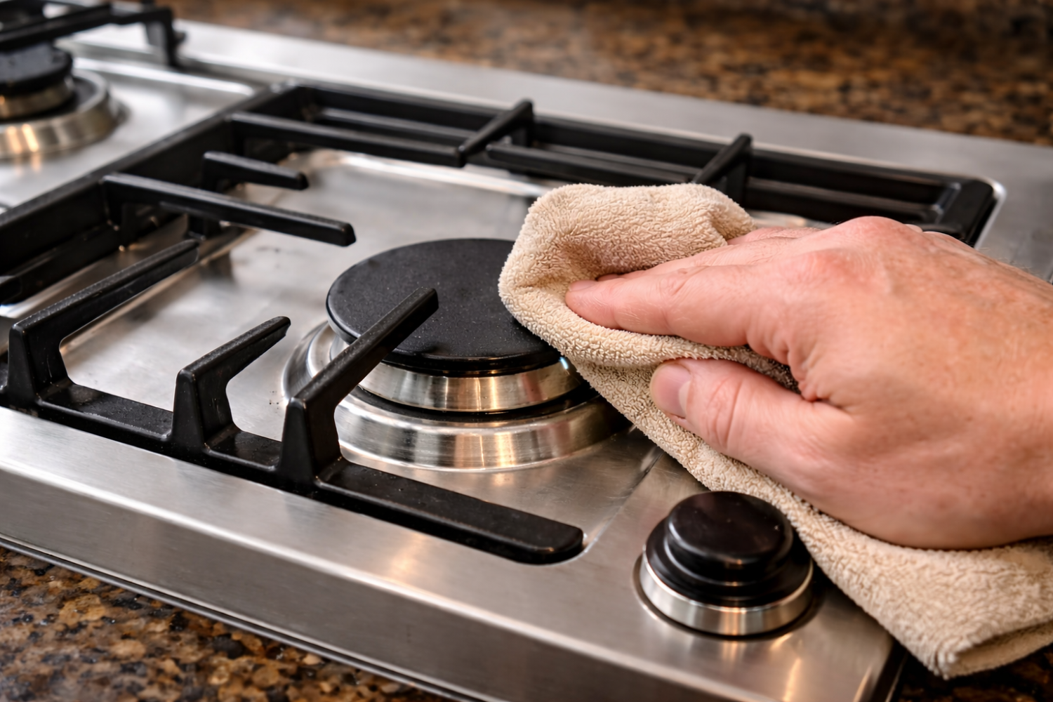 wiping gas range after cleaning