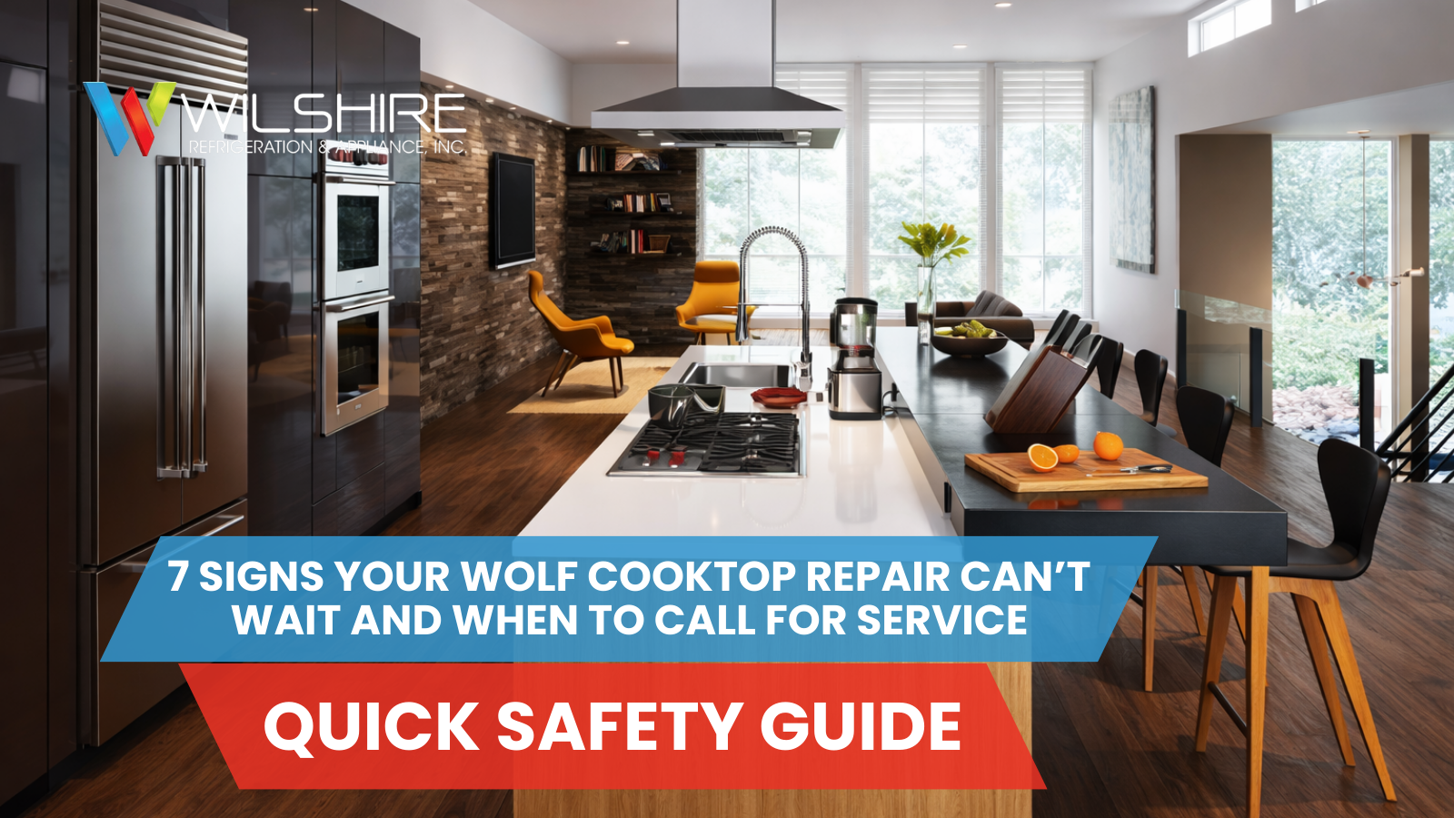 Modern kitchen with stylish orange accents and Wolf cooktop