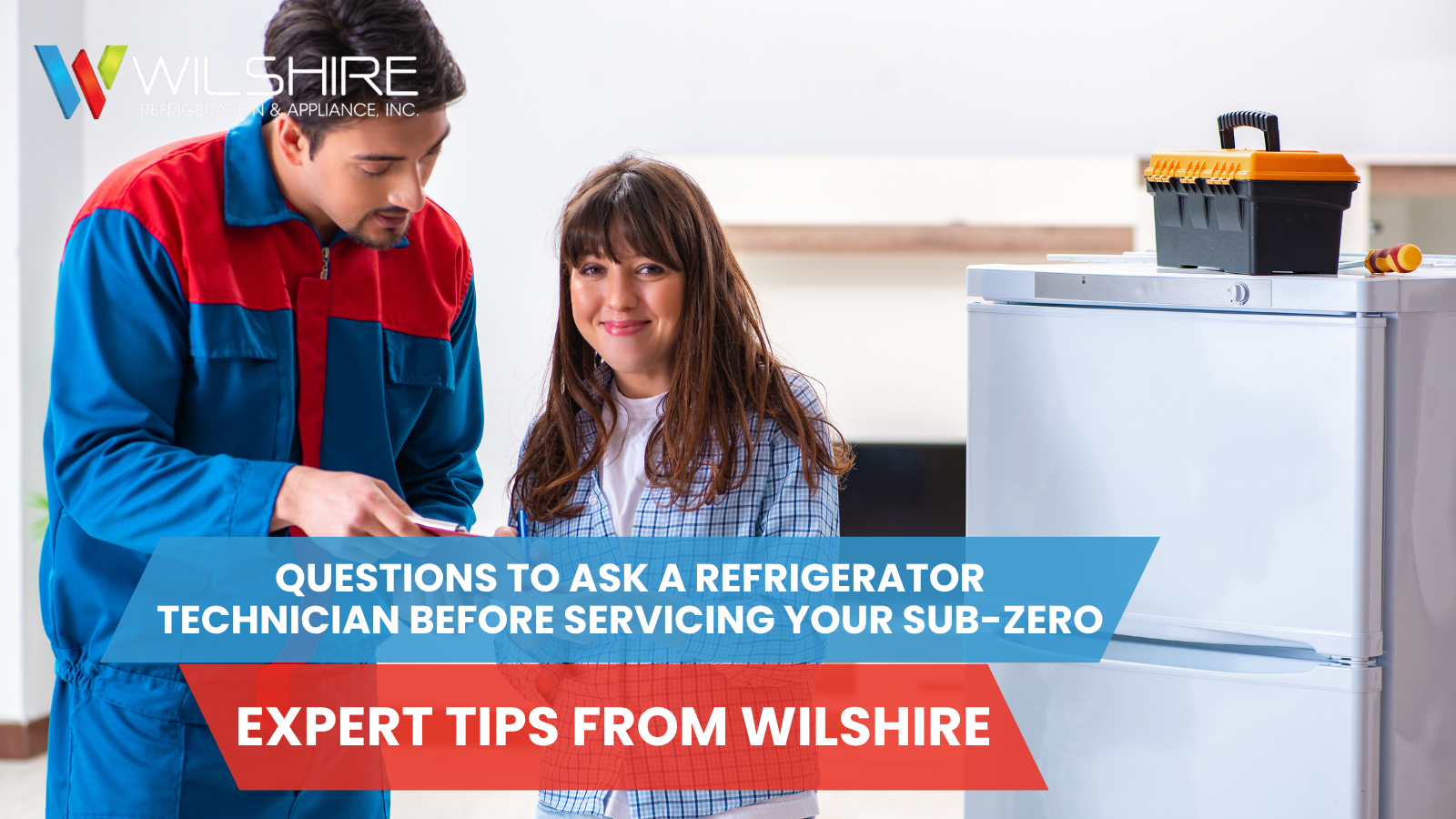 A homeowner talking to a refrigerator repairman
