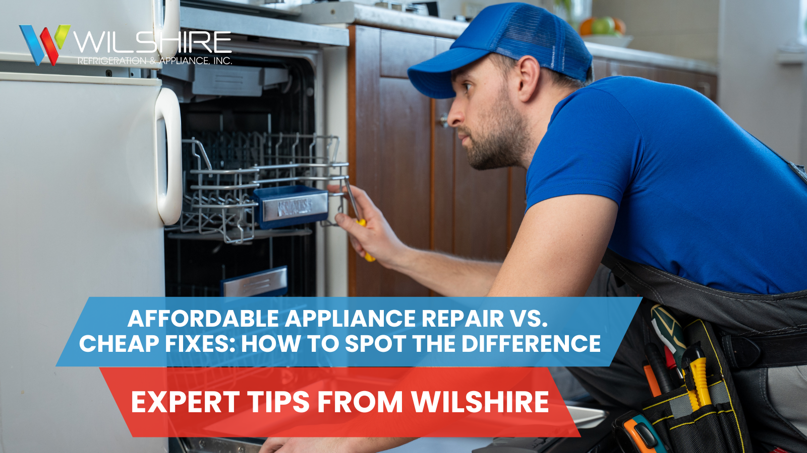 Technician inspecting a built-in dishwasher