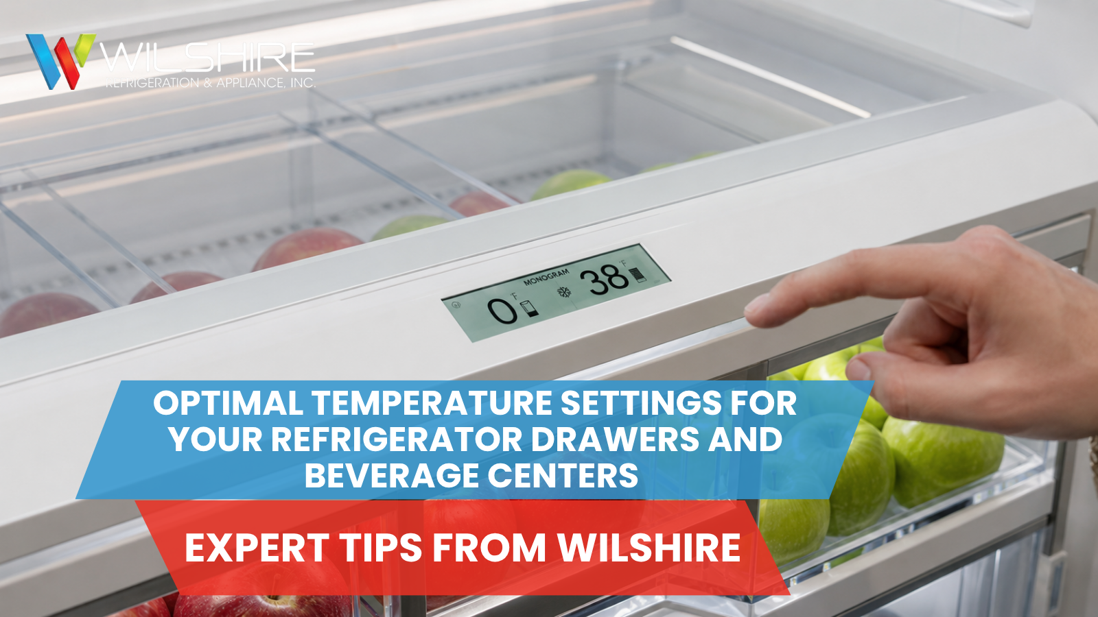 Sub-Zero refrigerator drawer display set to 38°F with red and green apples stored in separate compartments.