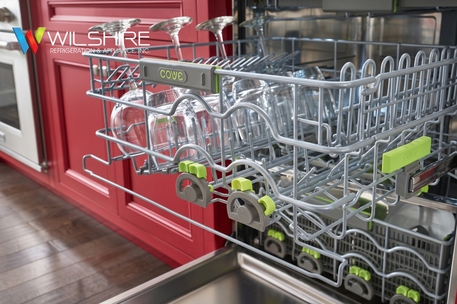 Wine glasses in Cove dishwasher upper rack