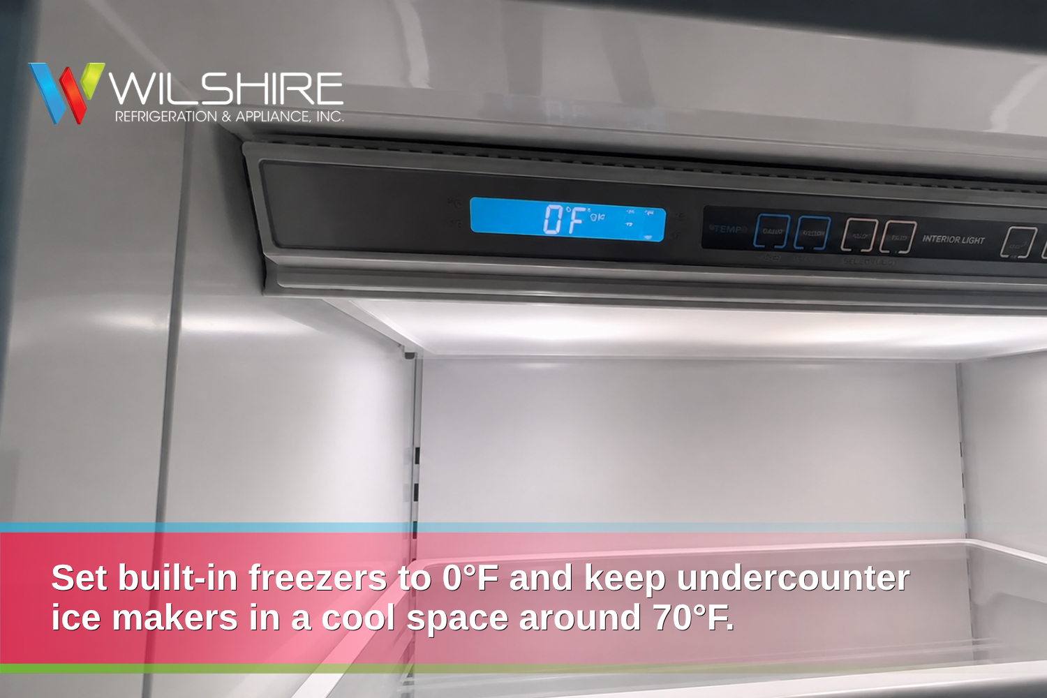 Sub-Zero freezer control panel displaying 0°F inside the refrigerator compartment.