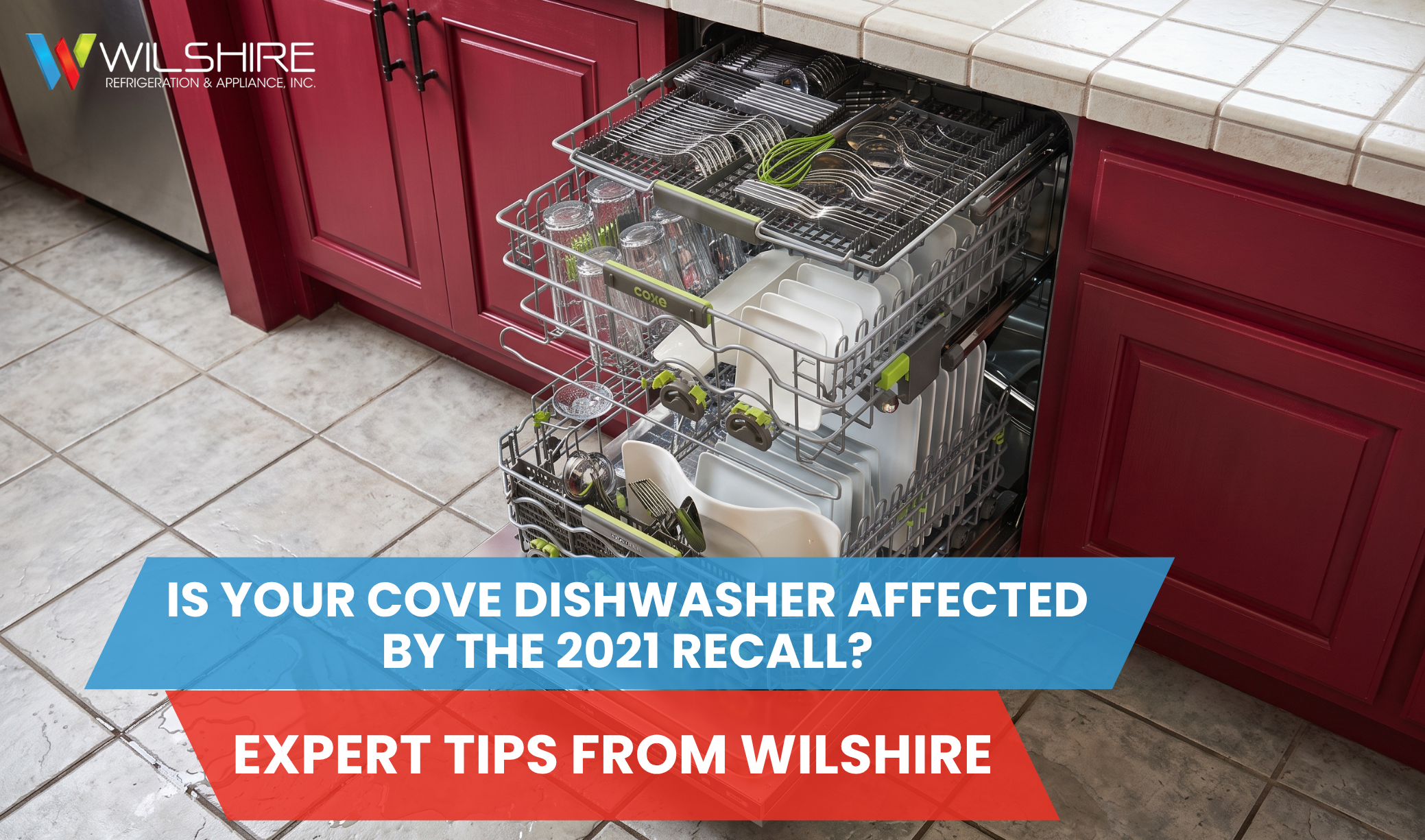 Open dishwasher with clean dishes in modern kitchen