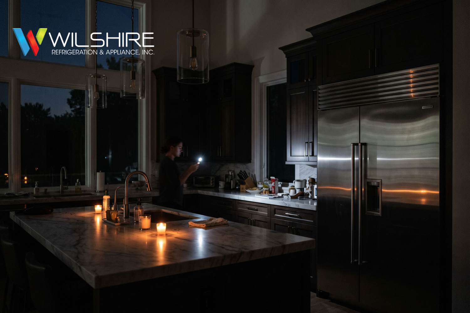 Sub-Zero refrigerator in kitchen during power outage